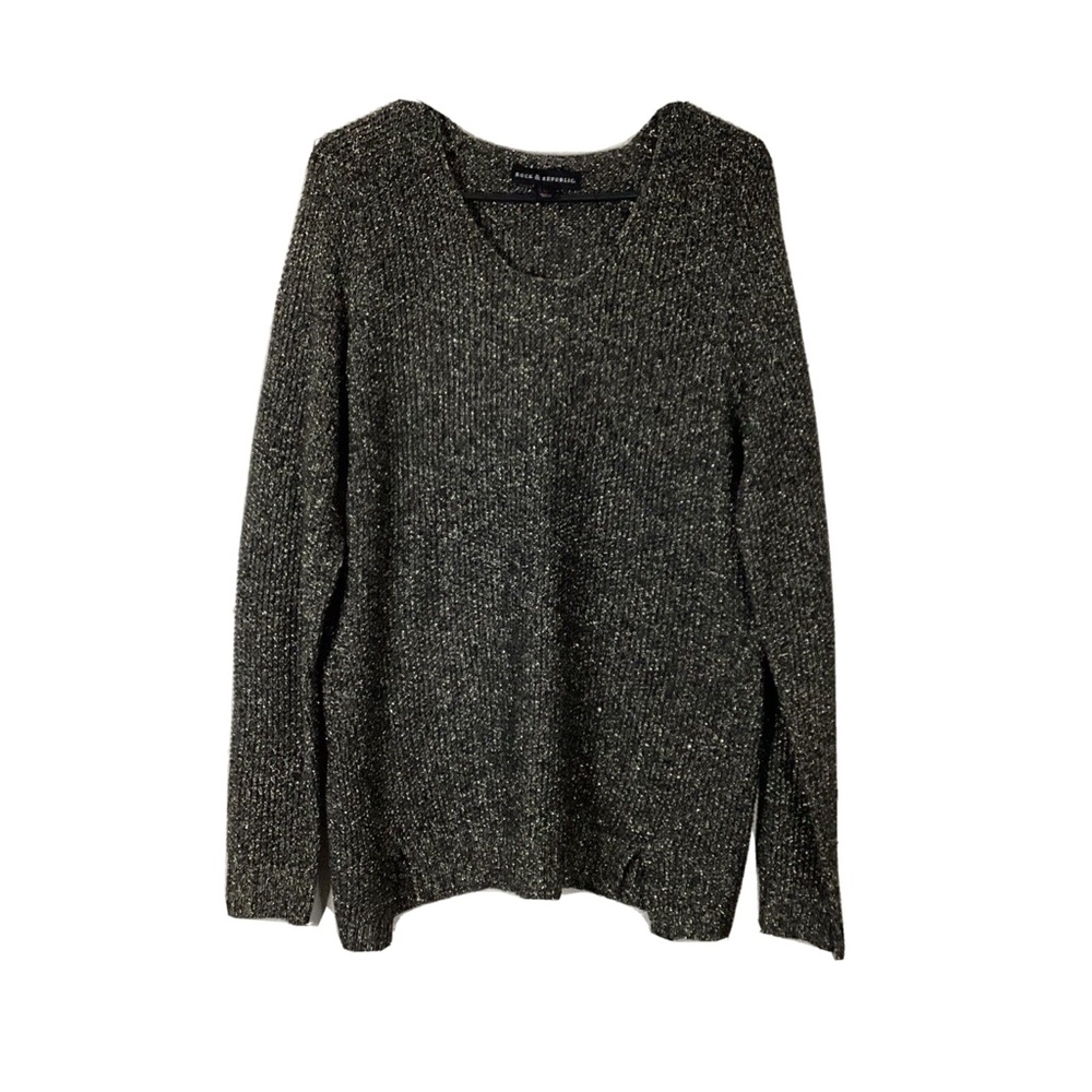 Rock & Republic Black & Gold Metallic Scoop Neck Sweater SZ S